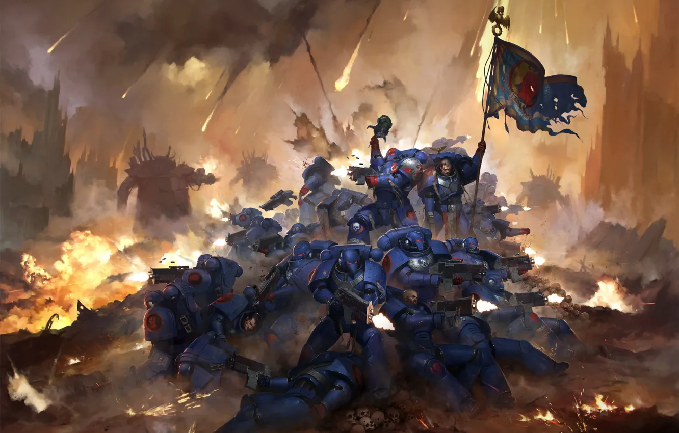 Фото обои воины, знамя, Warhammer 40 000, 30th Anniversary