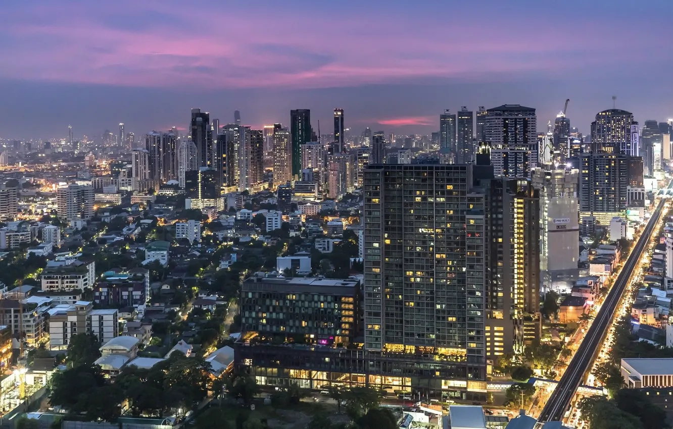 Фото обои город, Тайланд, Бангкок, сумерки