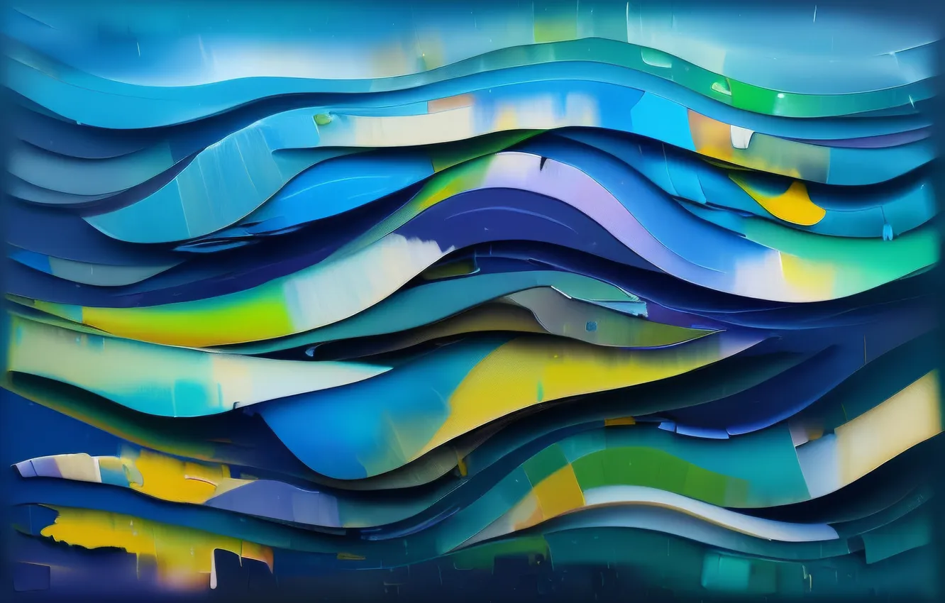 Фото обои green, waves, blue