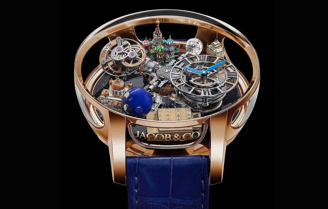 Фото обои золото, механизм, черный фон, наручные часы, Jacob & Co, Astronomia Tourbillon Moscow