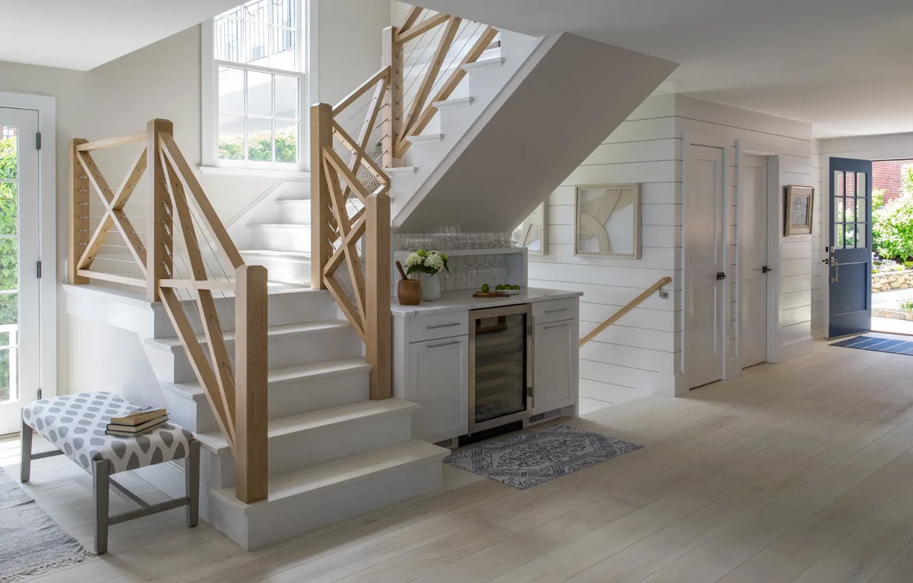 Фото обои дизайн, стиль, интерьер, коридор, лестница, фойе, прихожая, Molly Frey Design