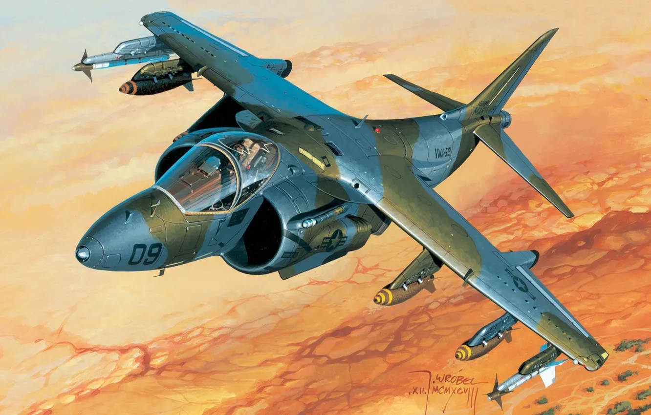 Фото обои Палубный, Штурмовик, US NAVY, AV-8B Harrier II, Jaroslaw Wrobel, usmc