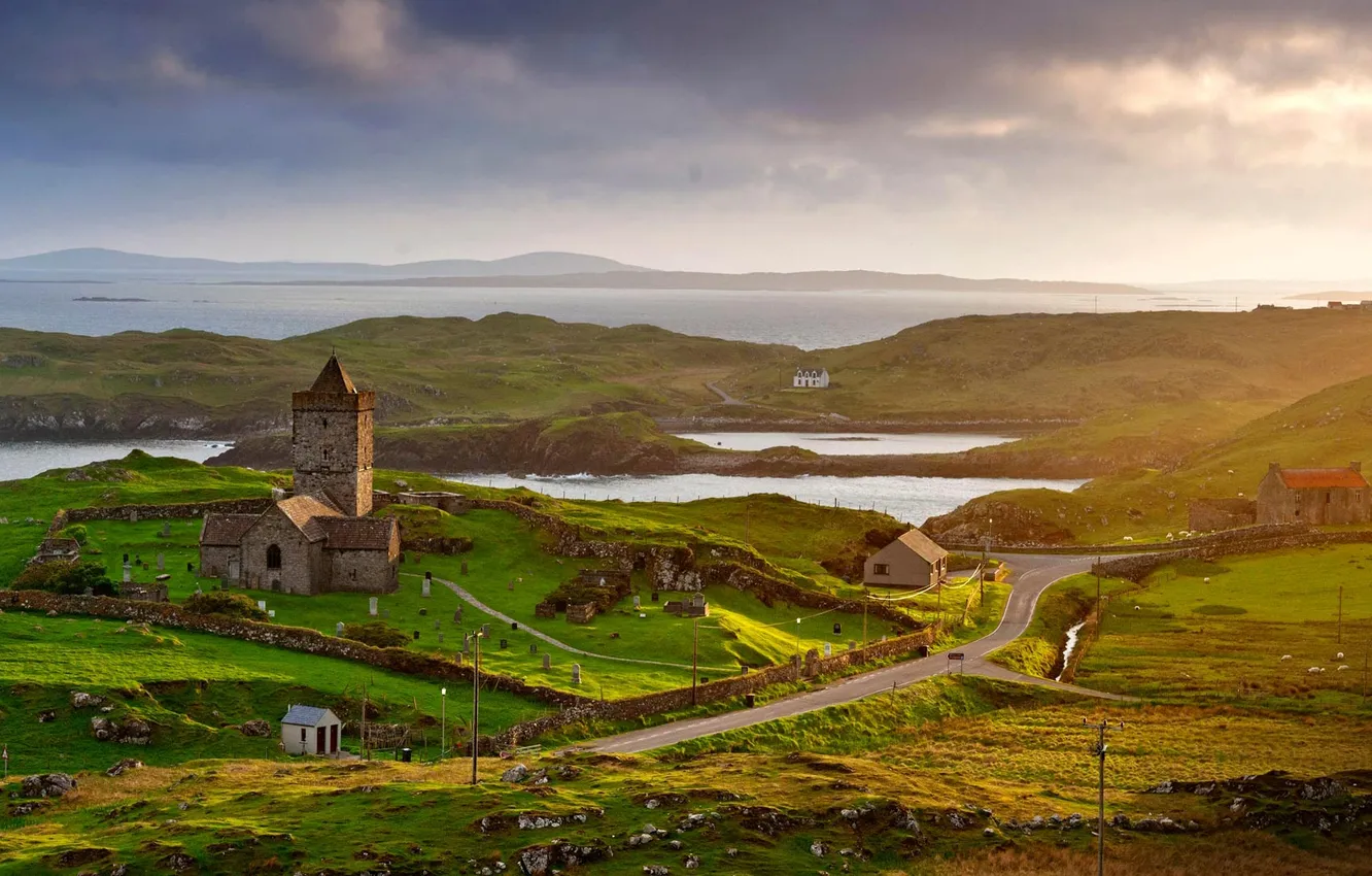 Фото обои природа, Шотландия, остров Гаррис, Родел, древняя церковь