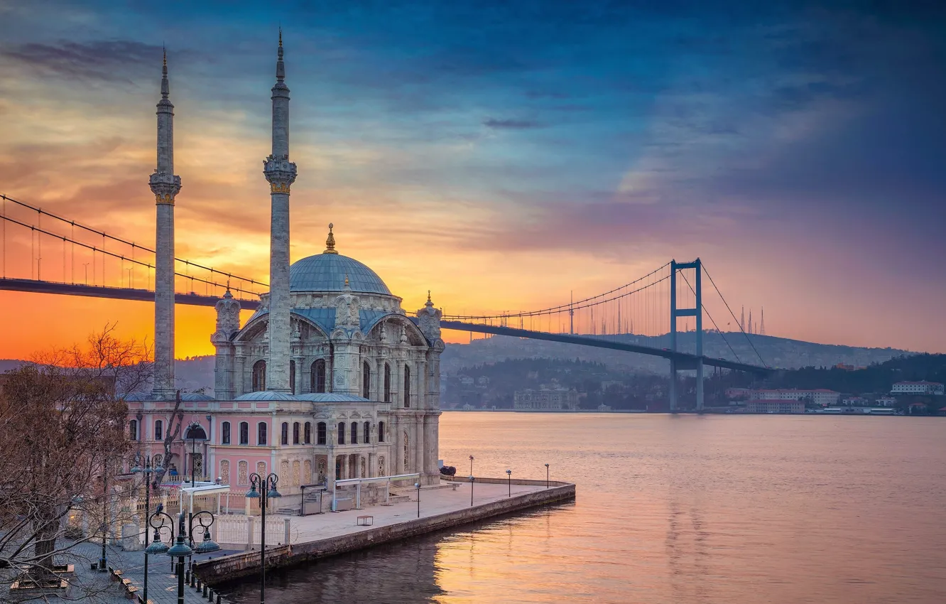 Фото обои bridge, turkey, istanbul, bosphorus, Ortaköy Mosque