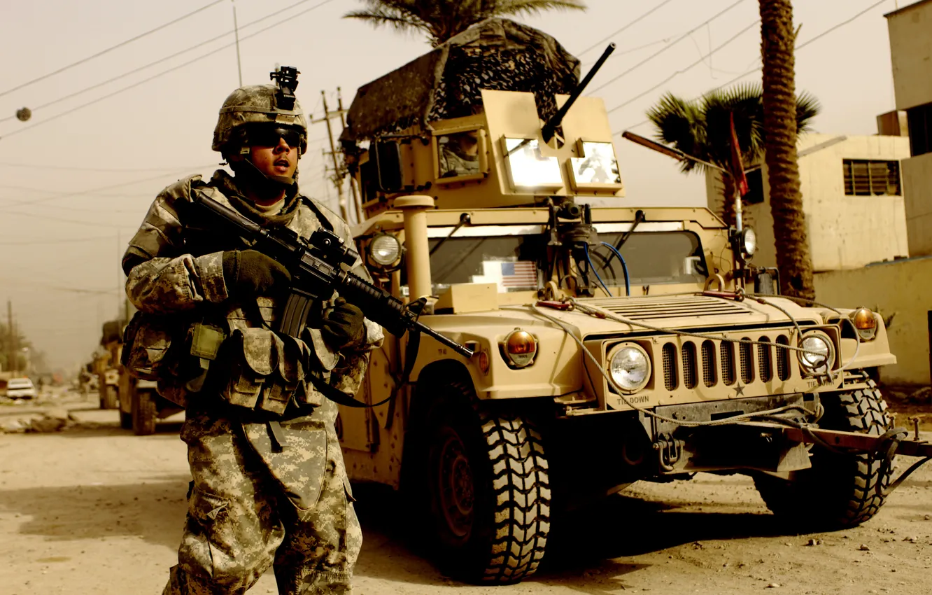 Фото обои машина, оружие, война, Солдат