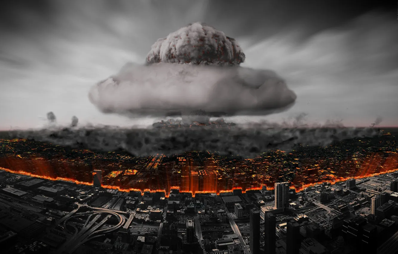Фото обои город, разрушение, Ядерный взрыв, atomic bomb