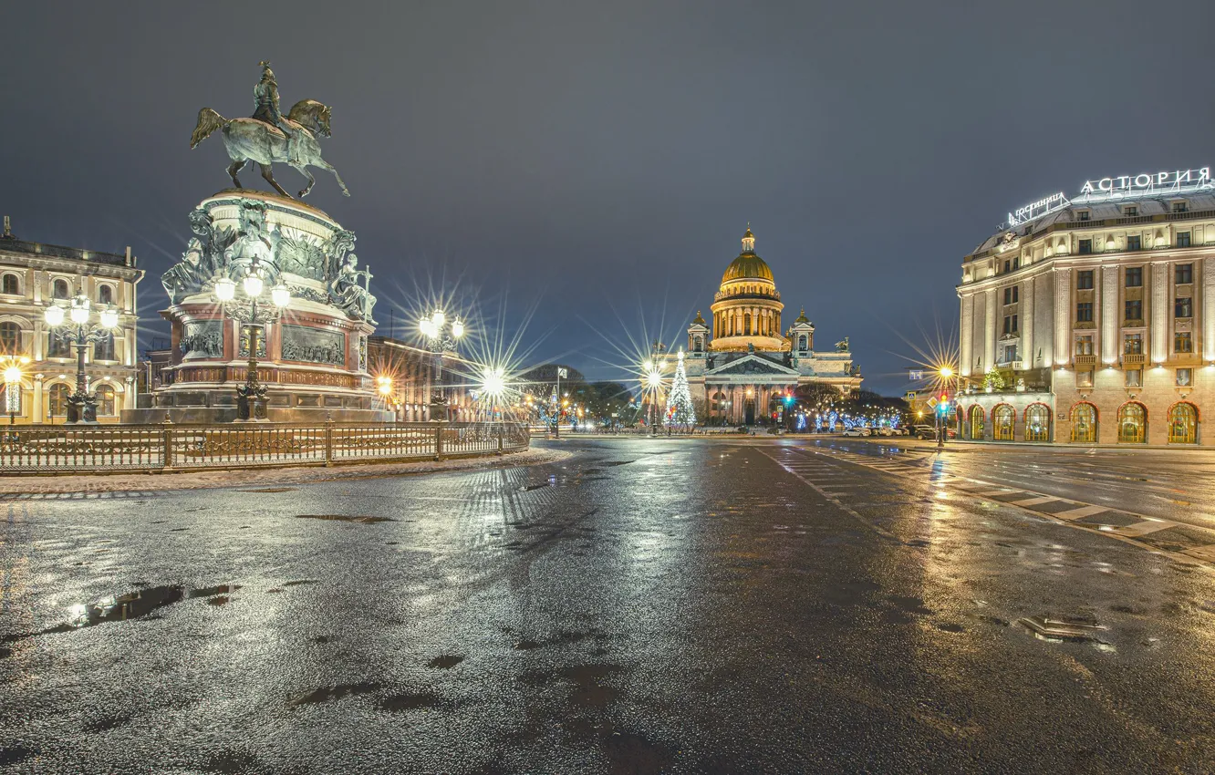 Фото обои здания, дома, площадь, фонари, Санкт-Петербург, памятник, Исаакиевский собор, Россия