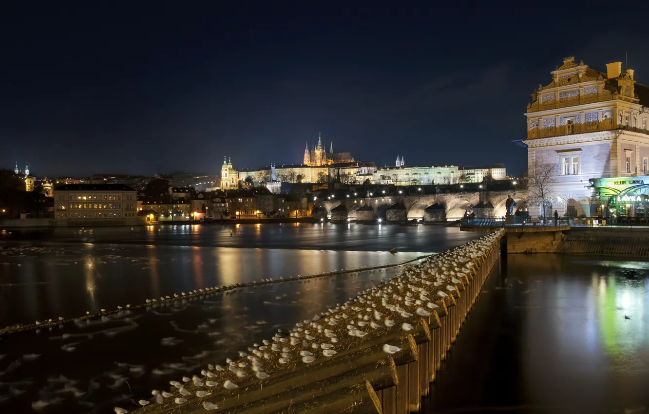Фото обои ночь, река, дома, Прага, Чехия, архитектура, night, Prague