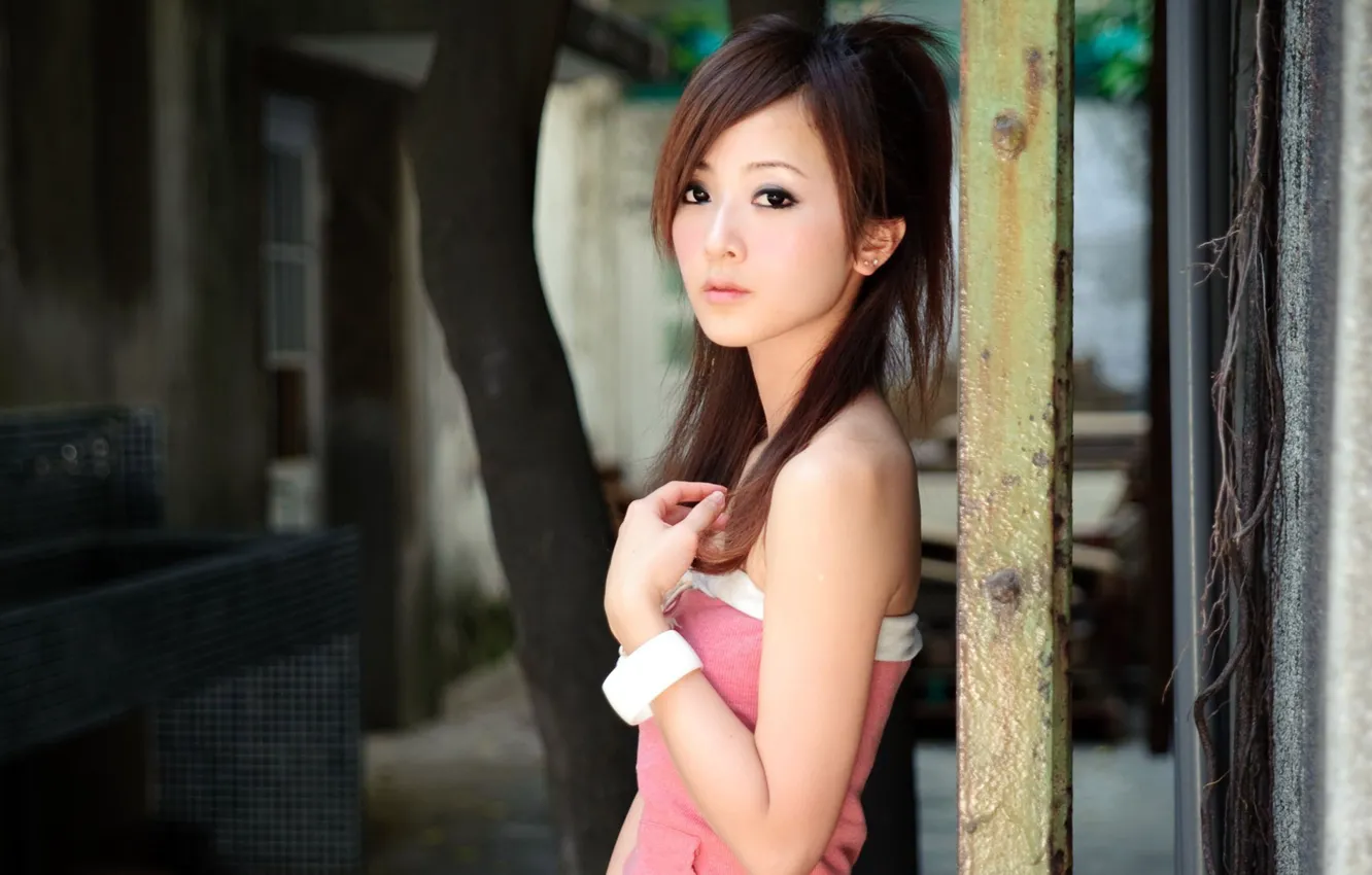 Фото обои girl, wall, model, asian, cute, Mikako, Zhang Kaijie
