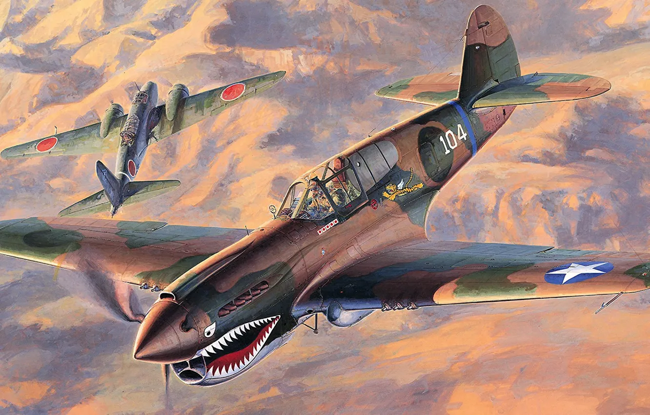 Фото обои Curtiss, Warhawk, американский истребитель, P-40E