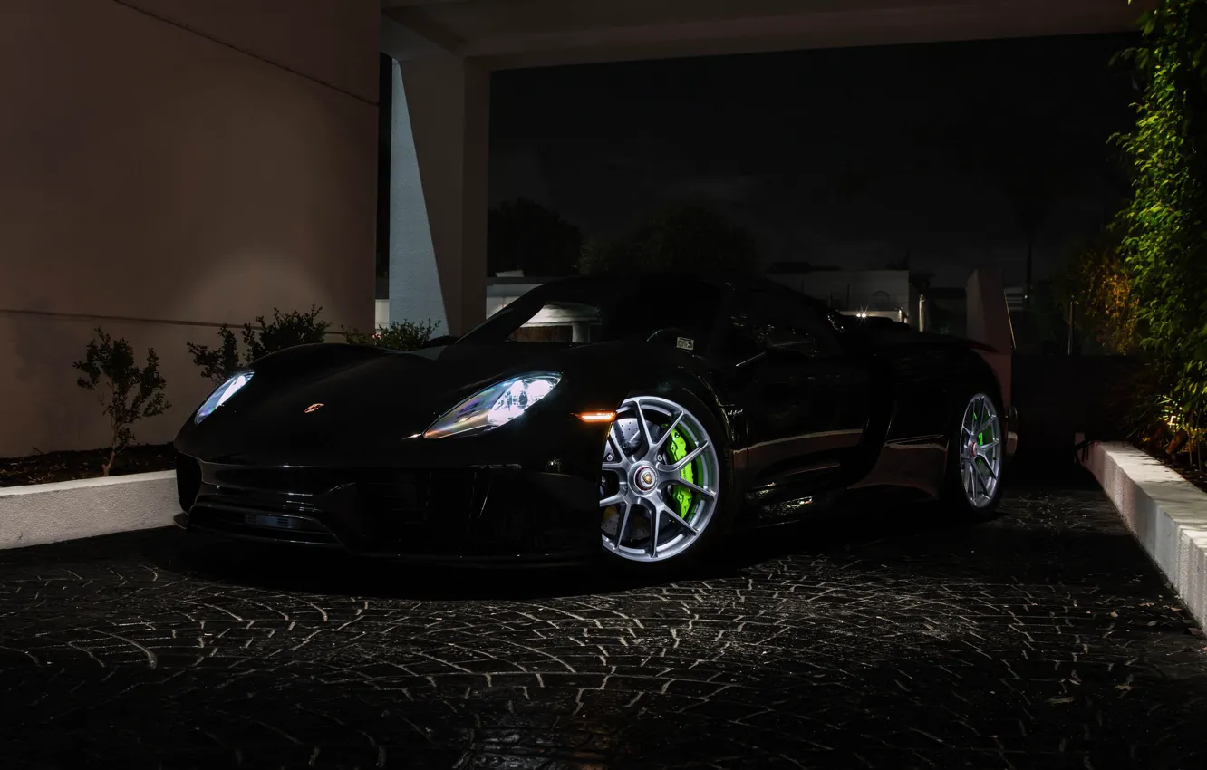 Фото обои Porsche, Light, Black, Spyder, 918, VAG