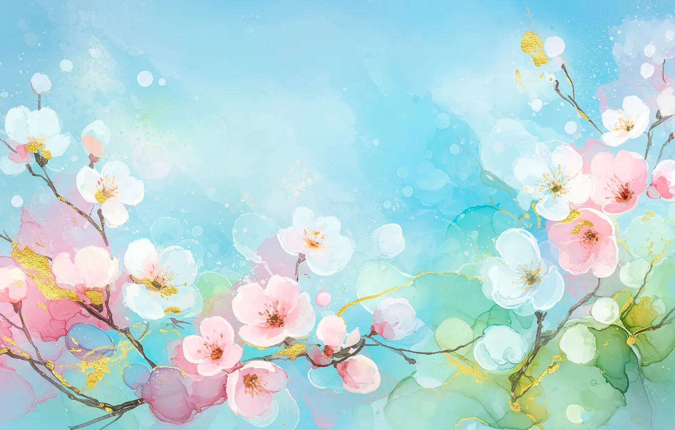 Фото обои цветы, ветки, рисунок, весна, арт, art, flowers, spring