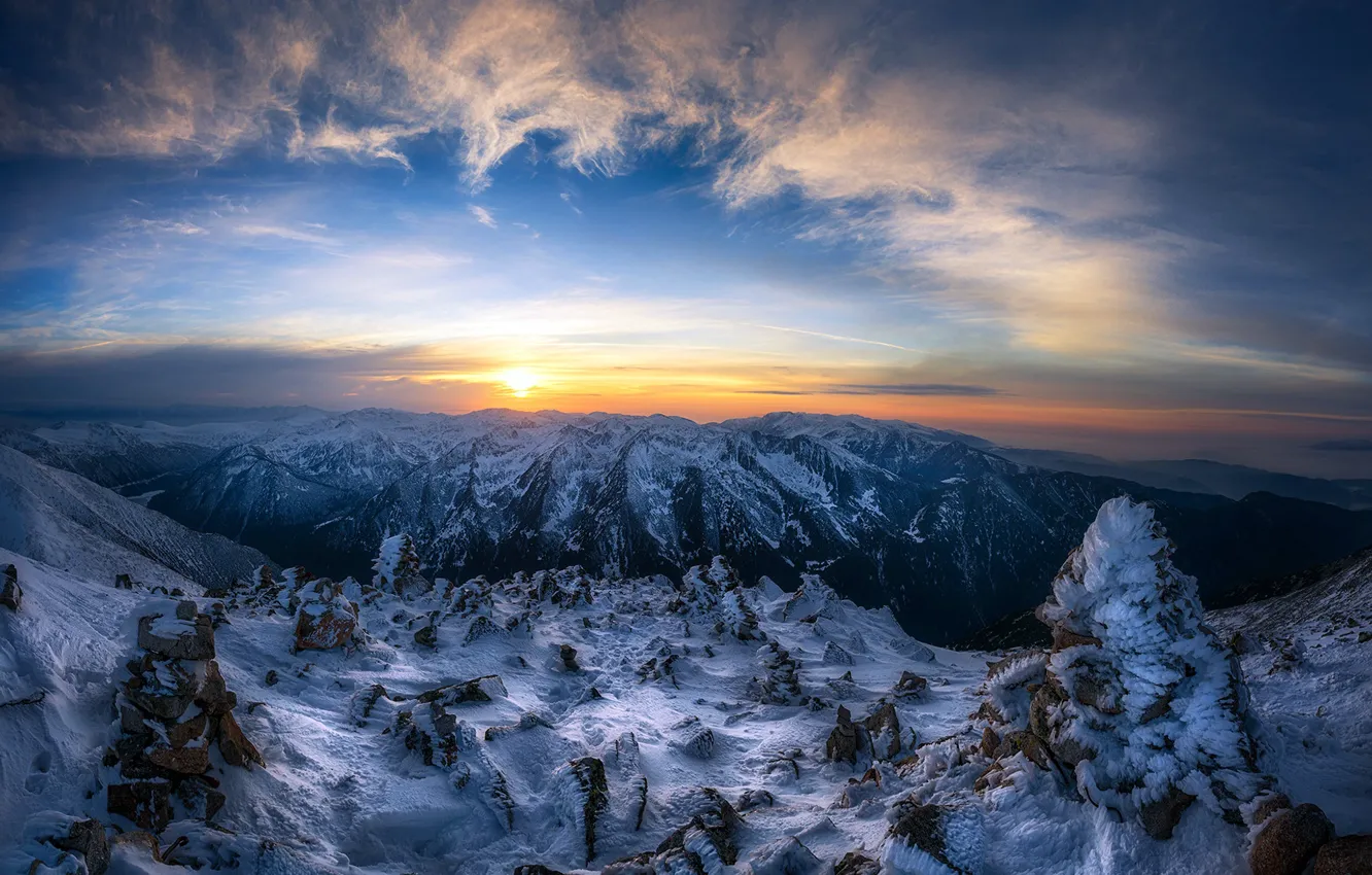 Фото обои закат, горы, Bulgaria