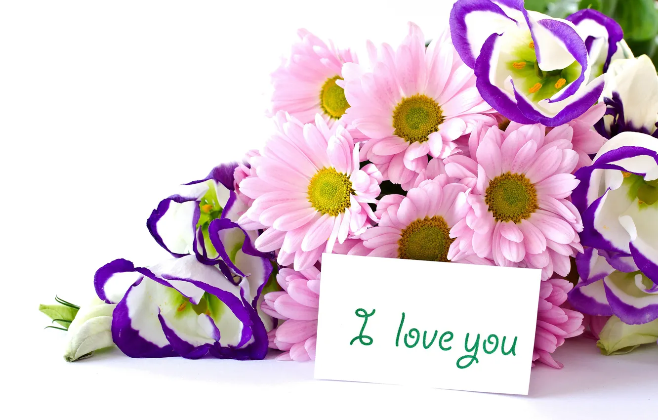 Фото обои букет, I love you, хризантемы, flowers, эустома