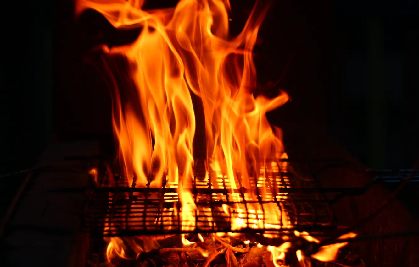 Фото обои фон, огонь, барбекю, мангал