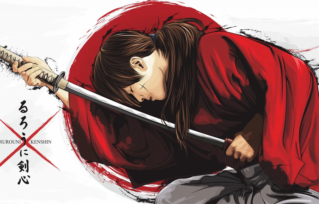 Фото обои аниме, арт, самурай, парень, Rurouni Kenshin