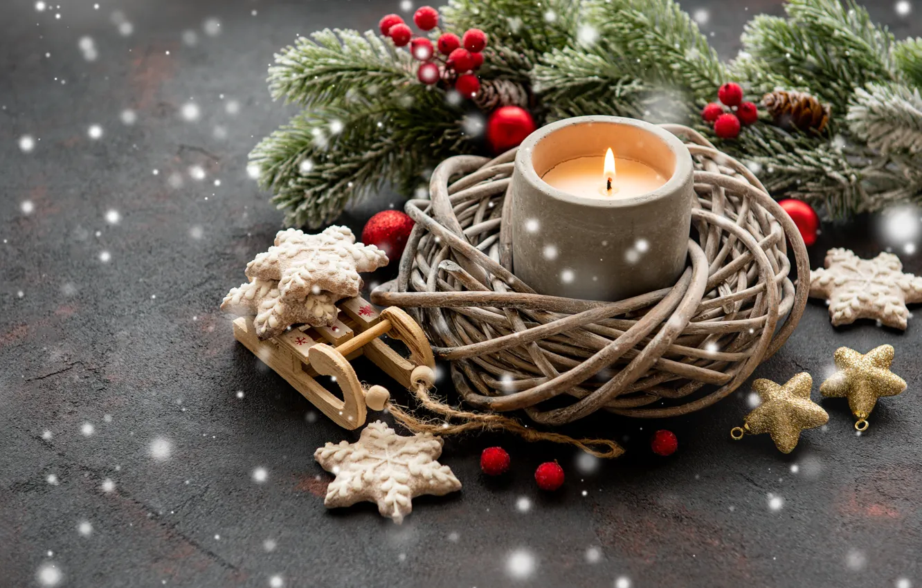 Фото обои праздник, рождество, свеча, украшение, Olena Rudo