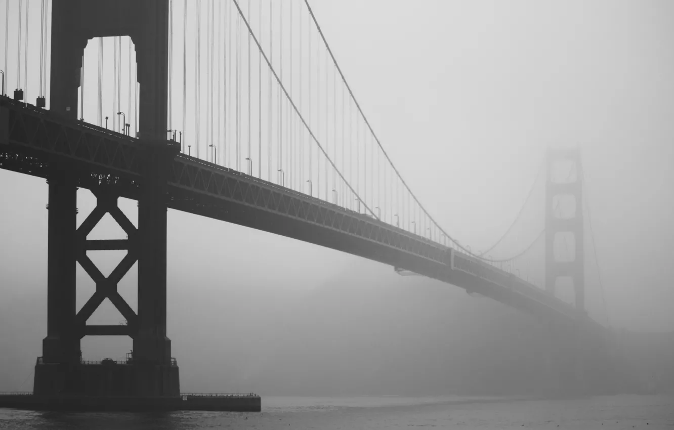 Фото обои мост, туман, фото, золотые ворота, калифорния, сан-франциско, ч.б