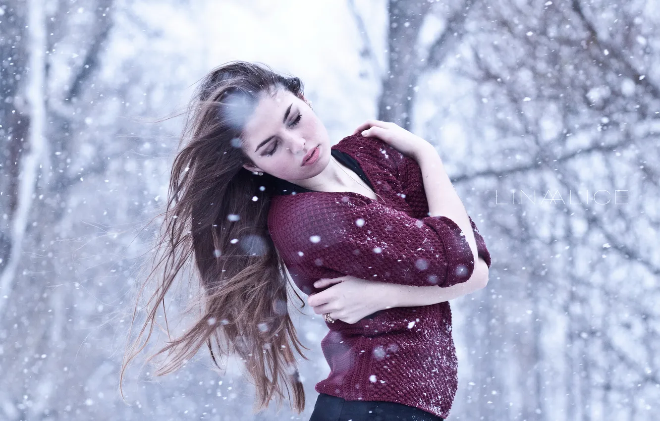 Фото обои зима, девушка, снег, лина элис