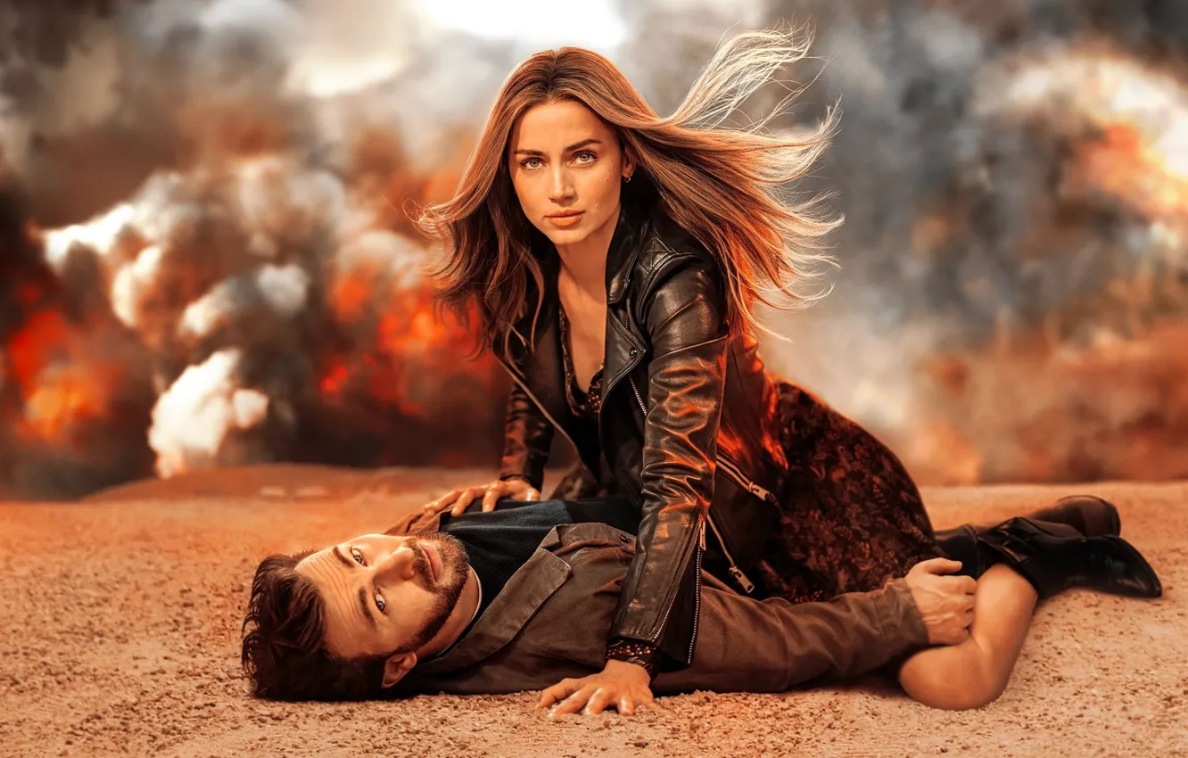 Фото обои двое, постер, Крис Эванс, Chris Evans, Ana de Armas, Ана де Армас, Ana De Armas, …