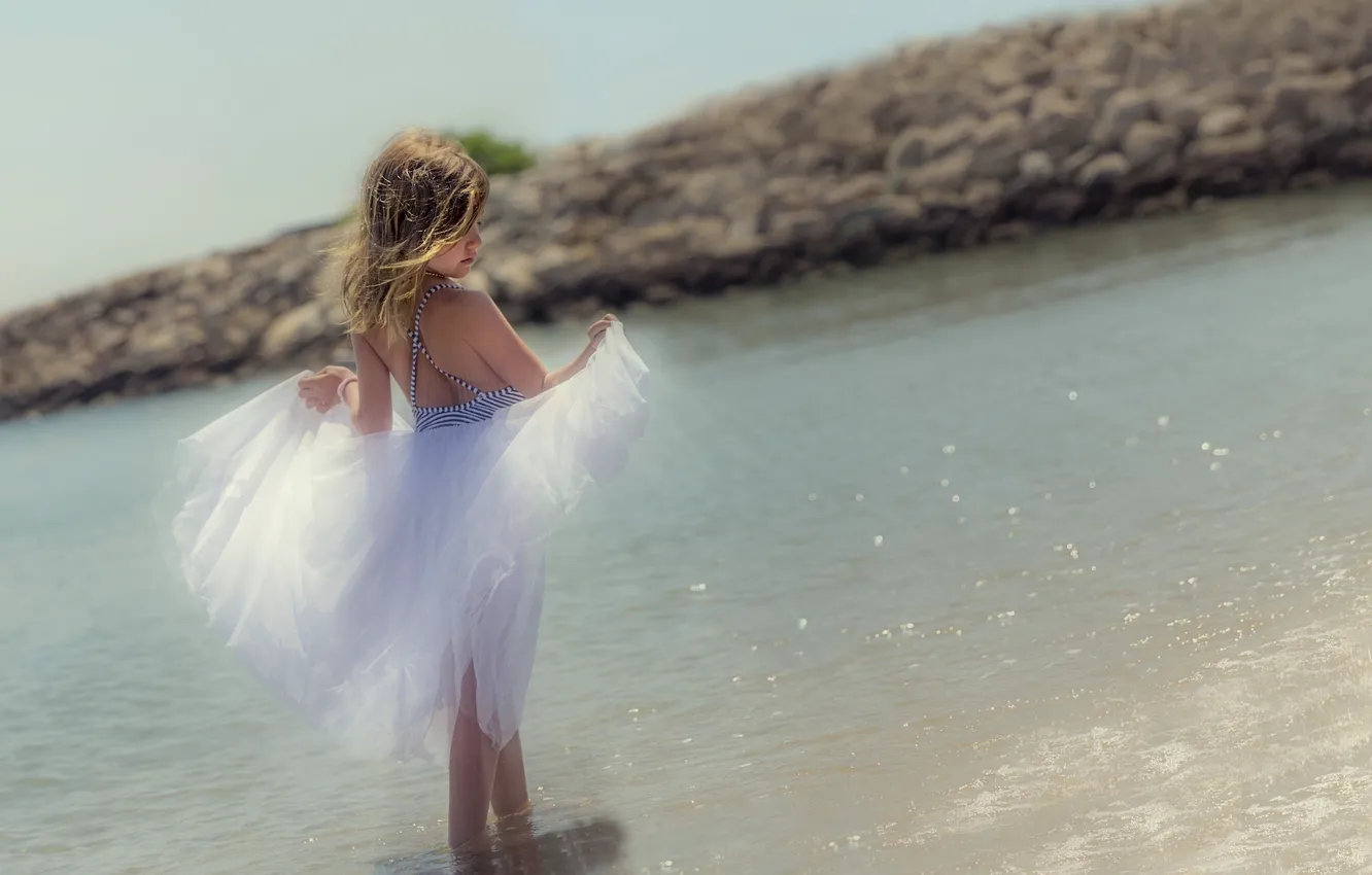 Фото обои море, настроение, юбка, девочка