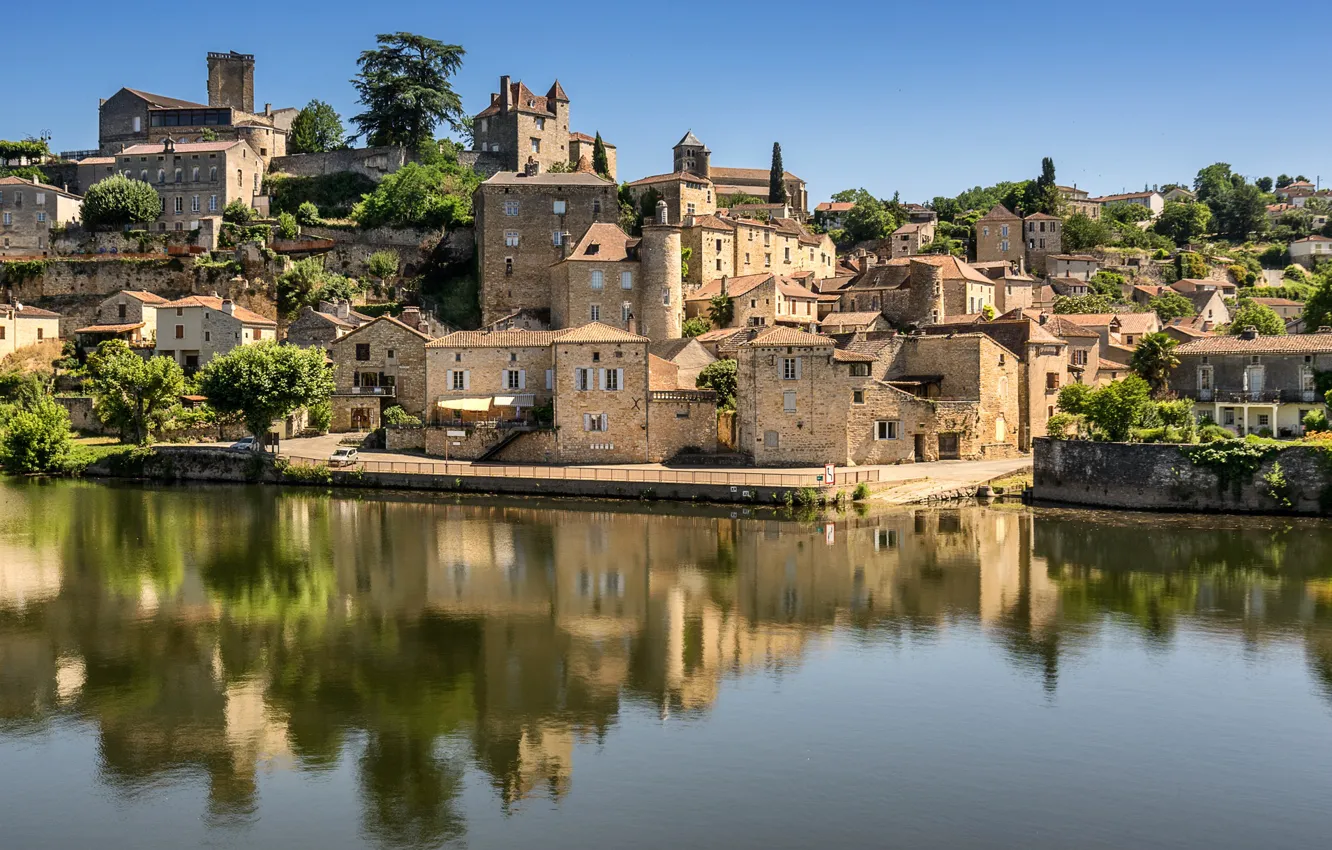 Фото обои Франция, France, River Lot, средневековая архитектура, Puy L'Eveque, город Пюи-Л'Эвек у реки Лот, Medieval City