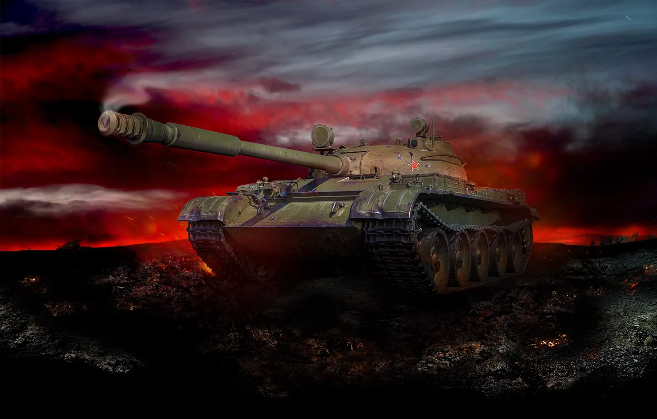 Фото обои ночь, арт, танк, зарево, поле боя, советский, средний, World of Tanks
