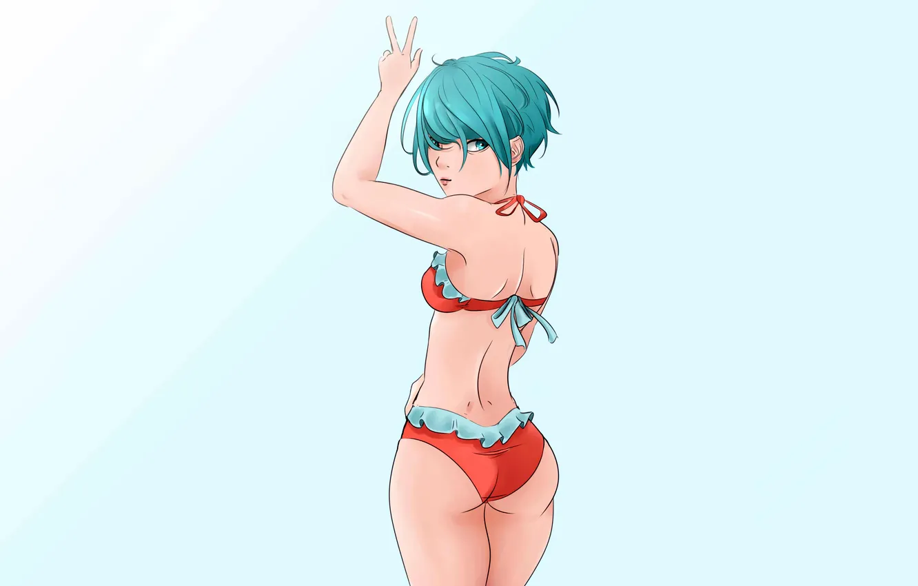 Фото обои girl, sexy, ass, green eyes, boobs, anime, beautiful, short hair
