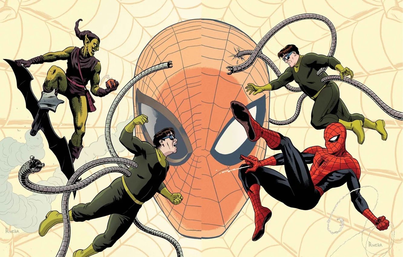 Фото обои Паутина, Marvel, комикс, comics, Spider-Man, Питер Паркер, Человек-Паук, Зеленый Гоблин