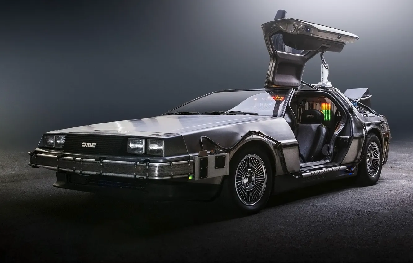 Фото обои фон, дверь, Назад в будущее, ДеЛориан, DeLorean, DMC-12, передок, Back to the Future