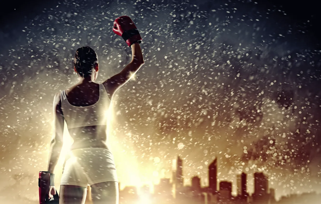 Фото обои девушка, спорт, бокс, перчатки