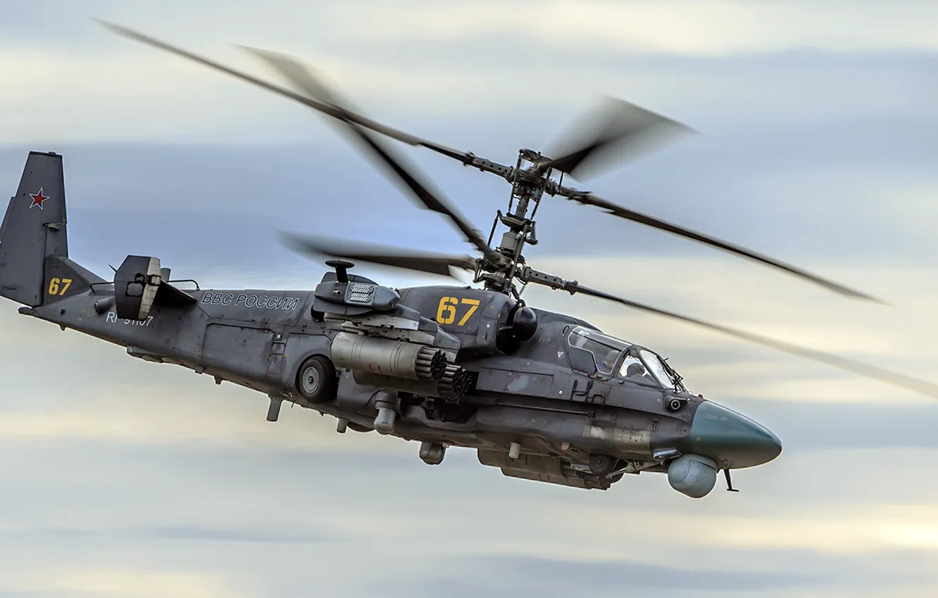 Фото обои Ка-52, Аллигатор, ВКС России, российский разведывательно-ударный вертолёт, ОАО «Камов»