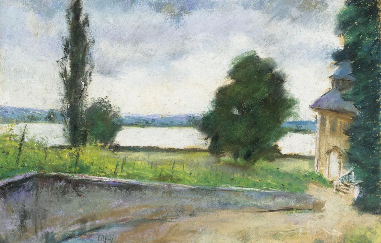 Фото обои пейзаж, картина, Лессер Ури, Lesser Ury, Дом у Озера