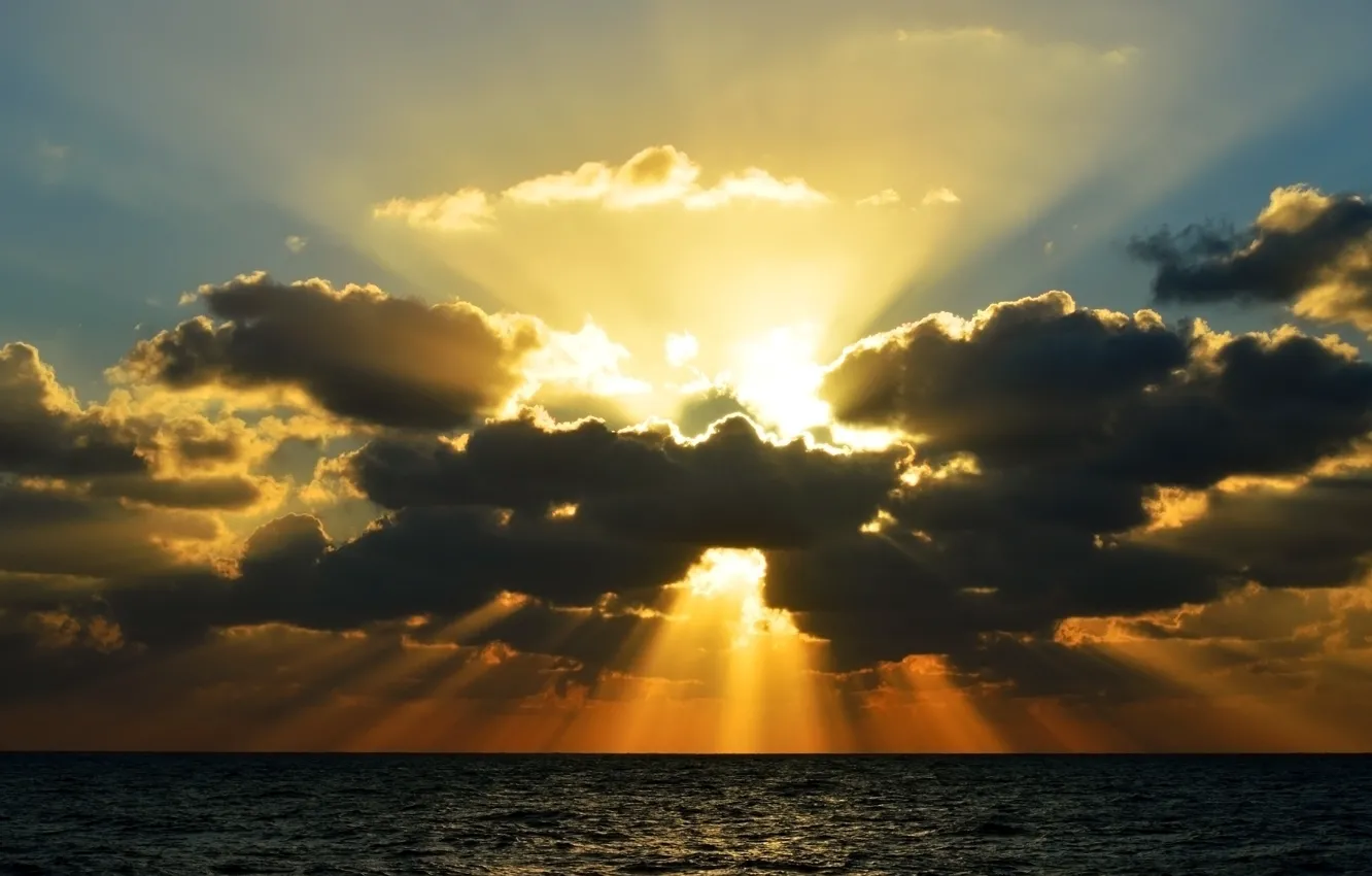 Фото обои солнце, облака, лучи, океан