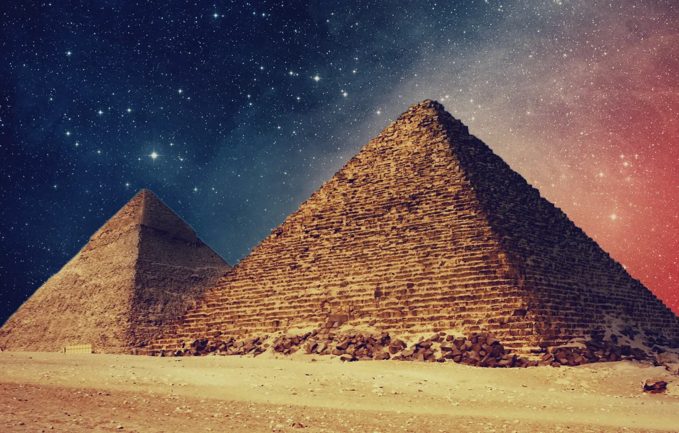 Фото обои космос, звезды, ночь, пирамида