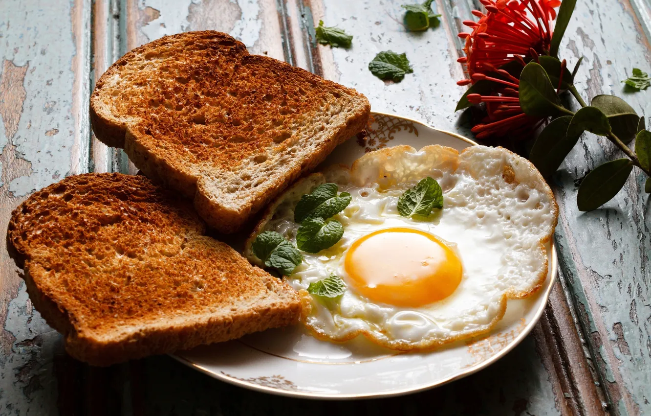Фото обои еда, завтрак, хлеб, яичница, тосты