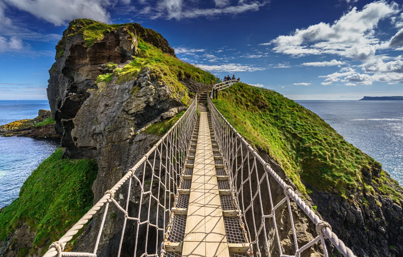 Фото обои море, пейзаж, мост, природа, скала, Северная Ирландия, Антрим