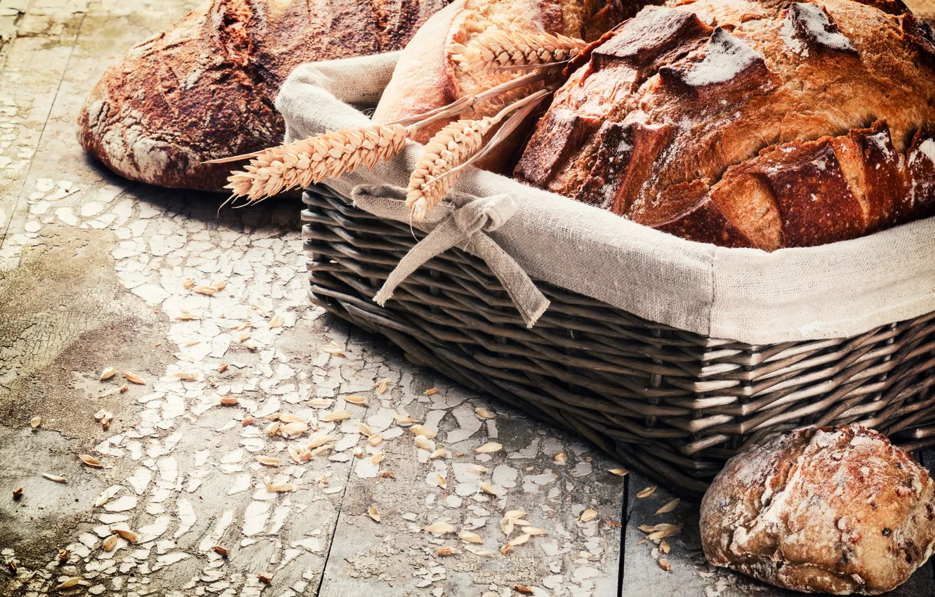 Фото обои пшеница, хлеб, корзинка, fresh, выпечка, булка, мука, bread