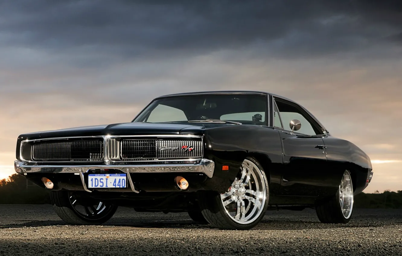 Фото обои Черный, Додж, Dodge, Black, Charger, R/T, Muscle Car, Мускул Кар