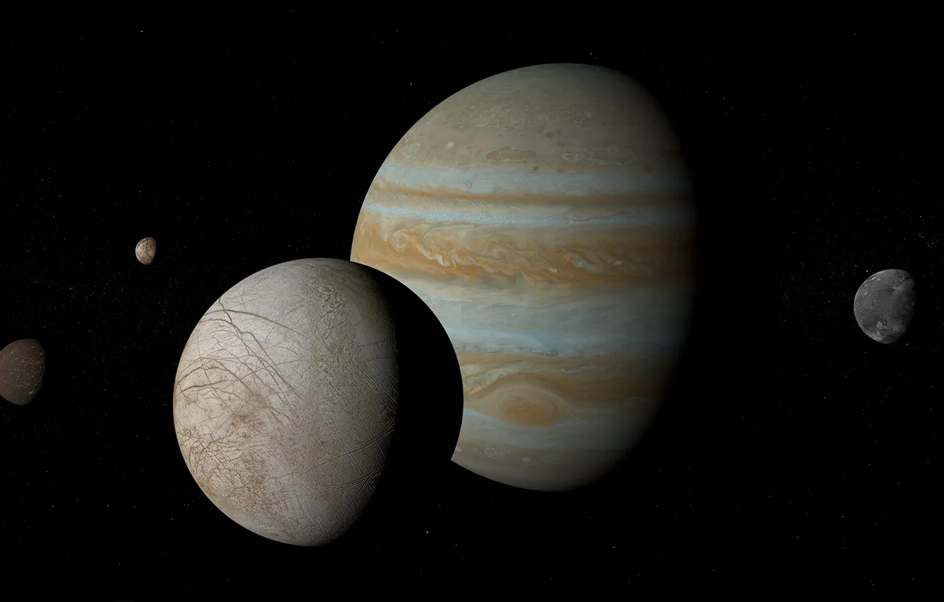 Фото обои планеты, Европа, Юпитер, спутники, Ганимед, Каллисто