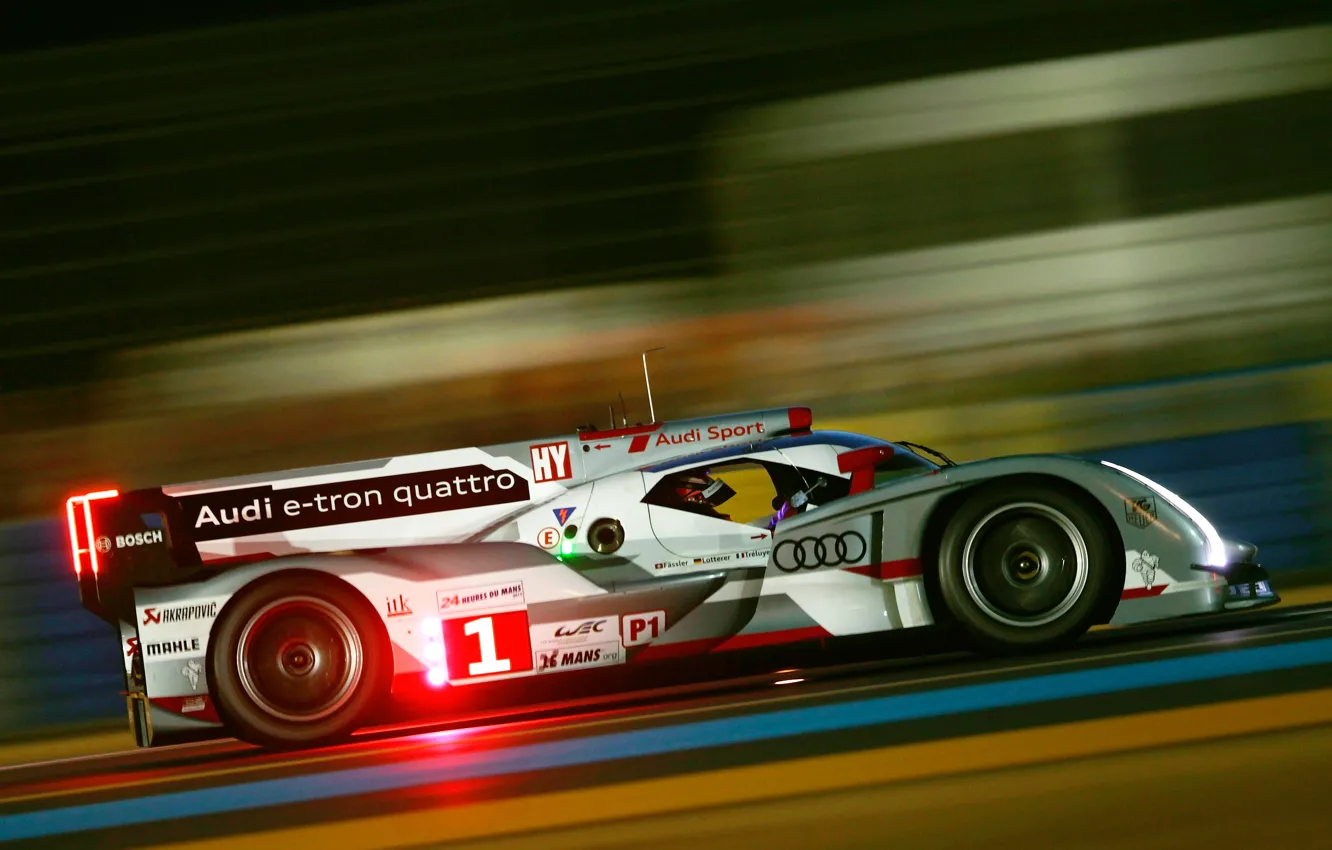Фото обои Audi, Ночь, Le Mans, Профиль, R18, WEC