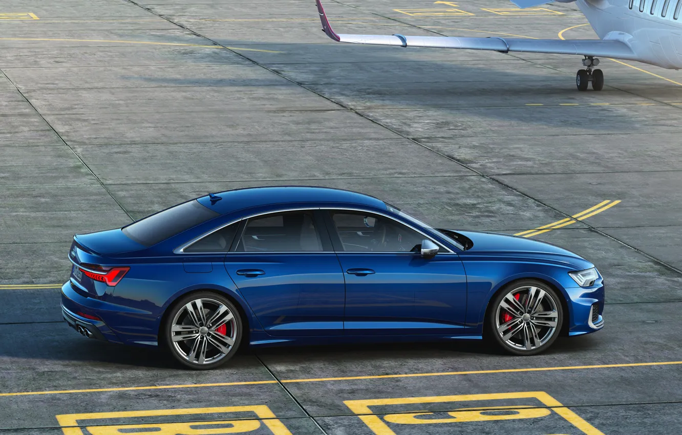 Фото обои синий, Audi, седан, сбоку, Audi A6, 2019, Audi S6