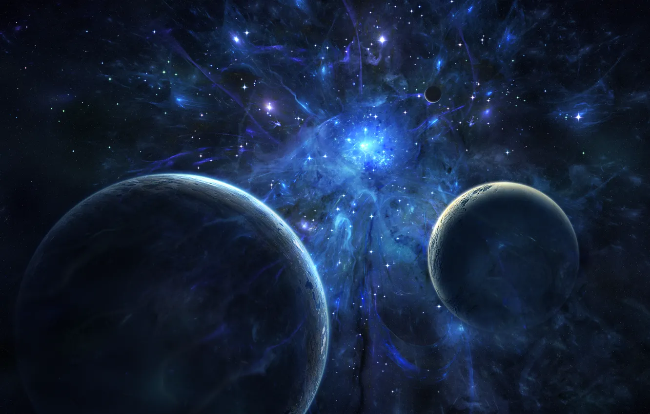 Фото обои космос, звезды, синий, планеты, явление