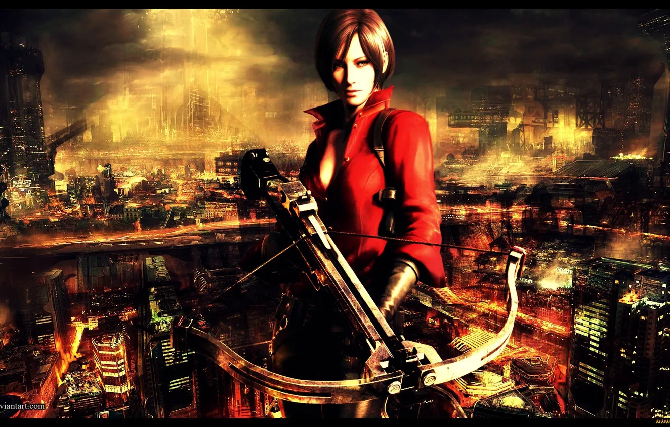 Фото обои город, resident evil, арбалет, ада вонг