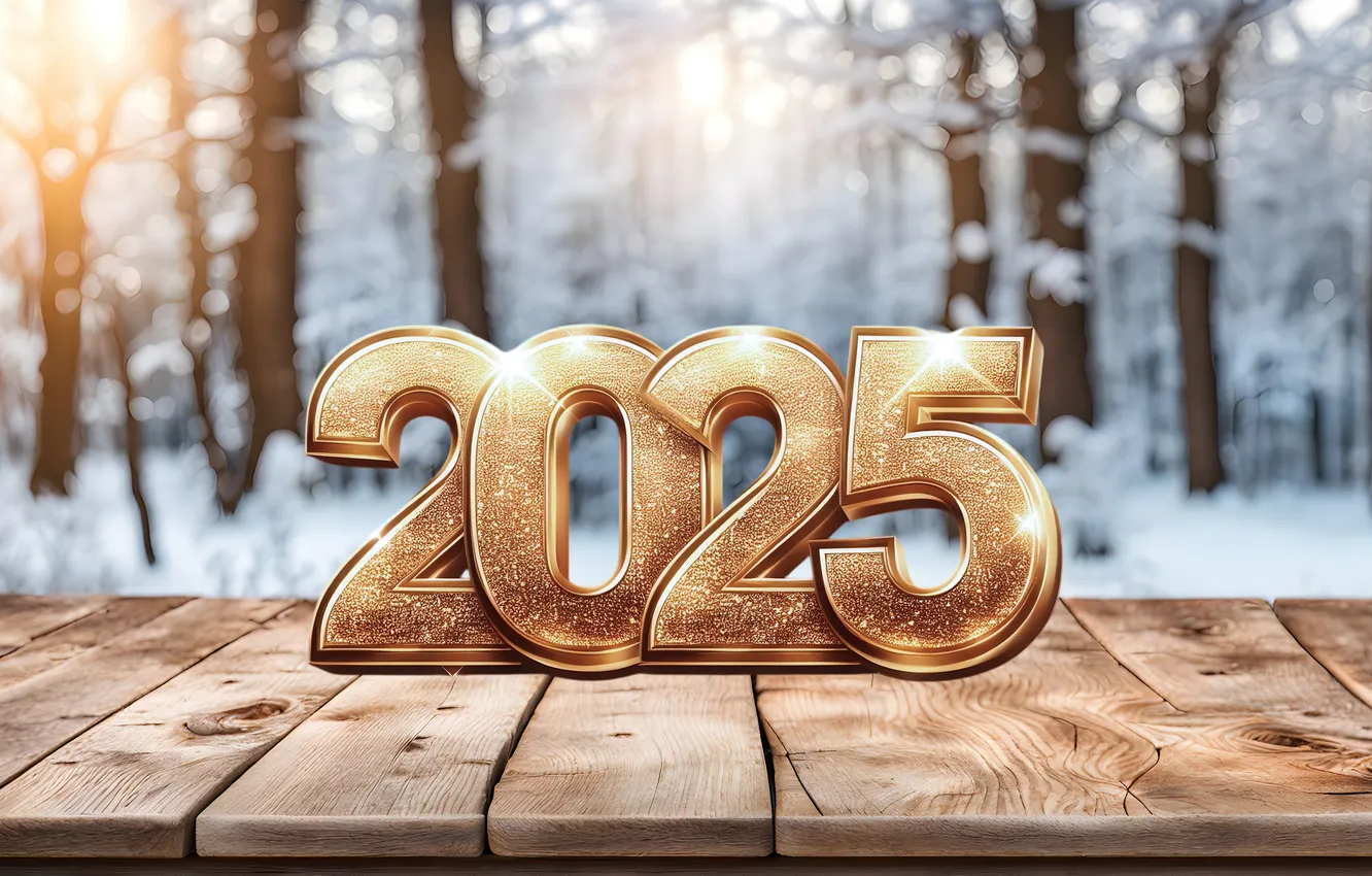 Фото обои снег, украшения, цифры, Новый год, golden, new year, winter, snow