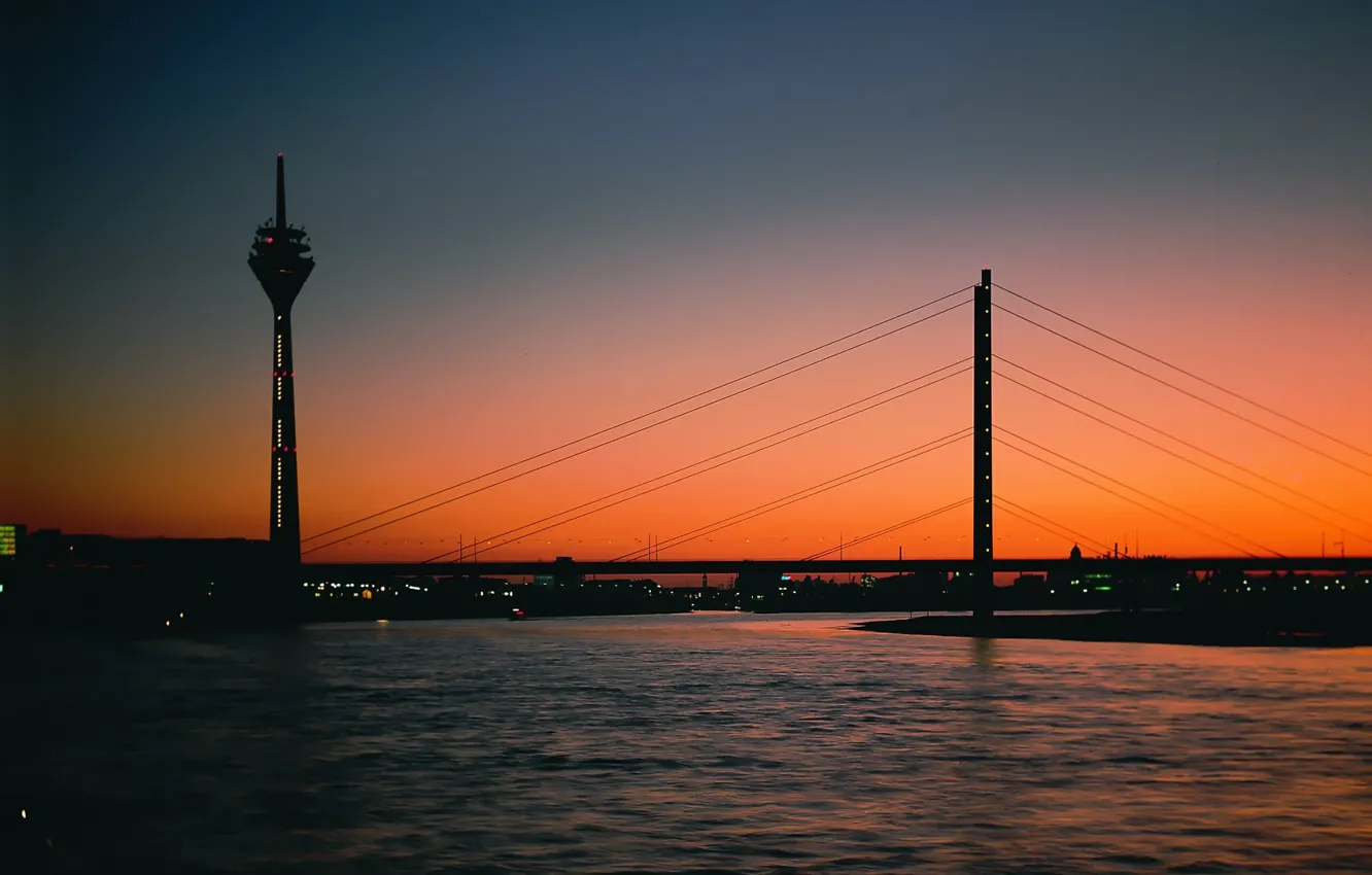 Фото обои Вечер, Мост, Башня