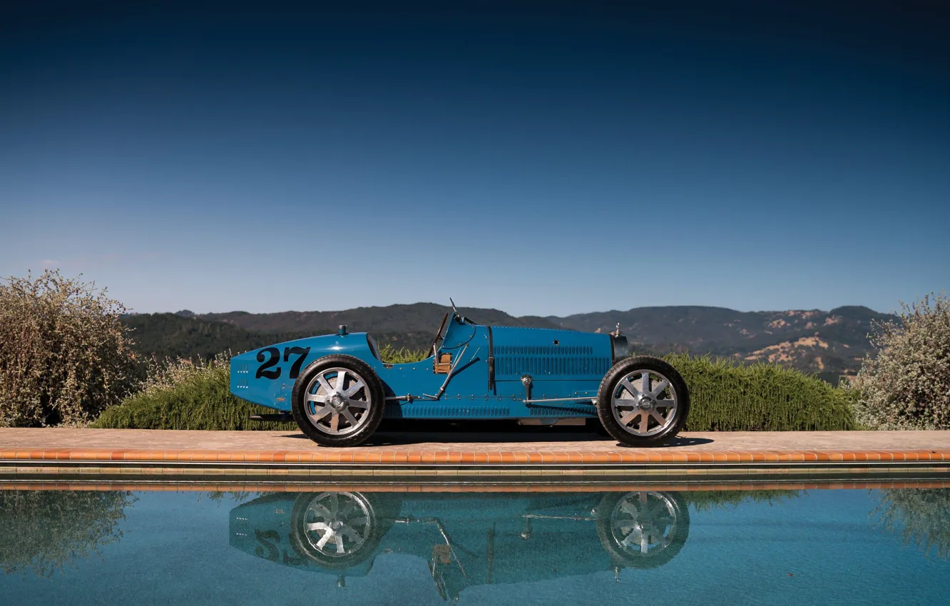 Фото обои Ретро, 1927, Вид сбоку, Спортивный автомобиль, Bugatti Type 35C
