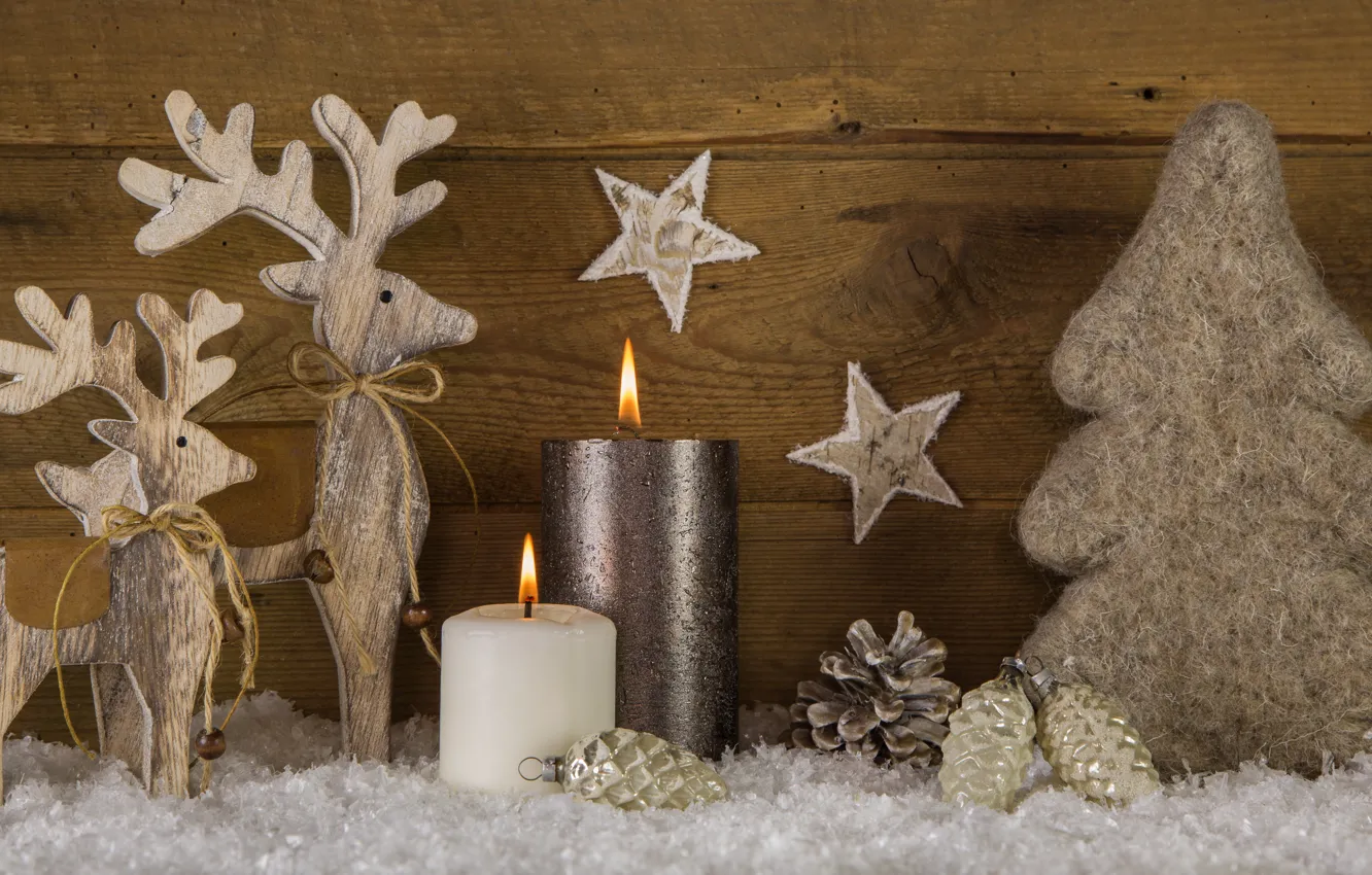 Фото обои украшения, елка, свечи, Новый Год, Рождество, олени, happy, Christmas