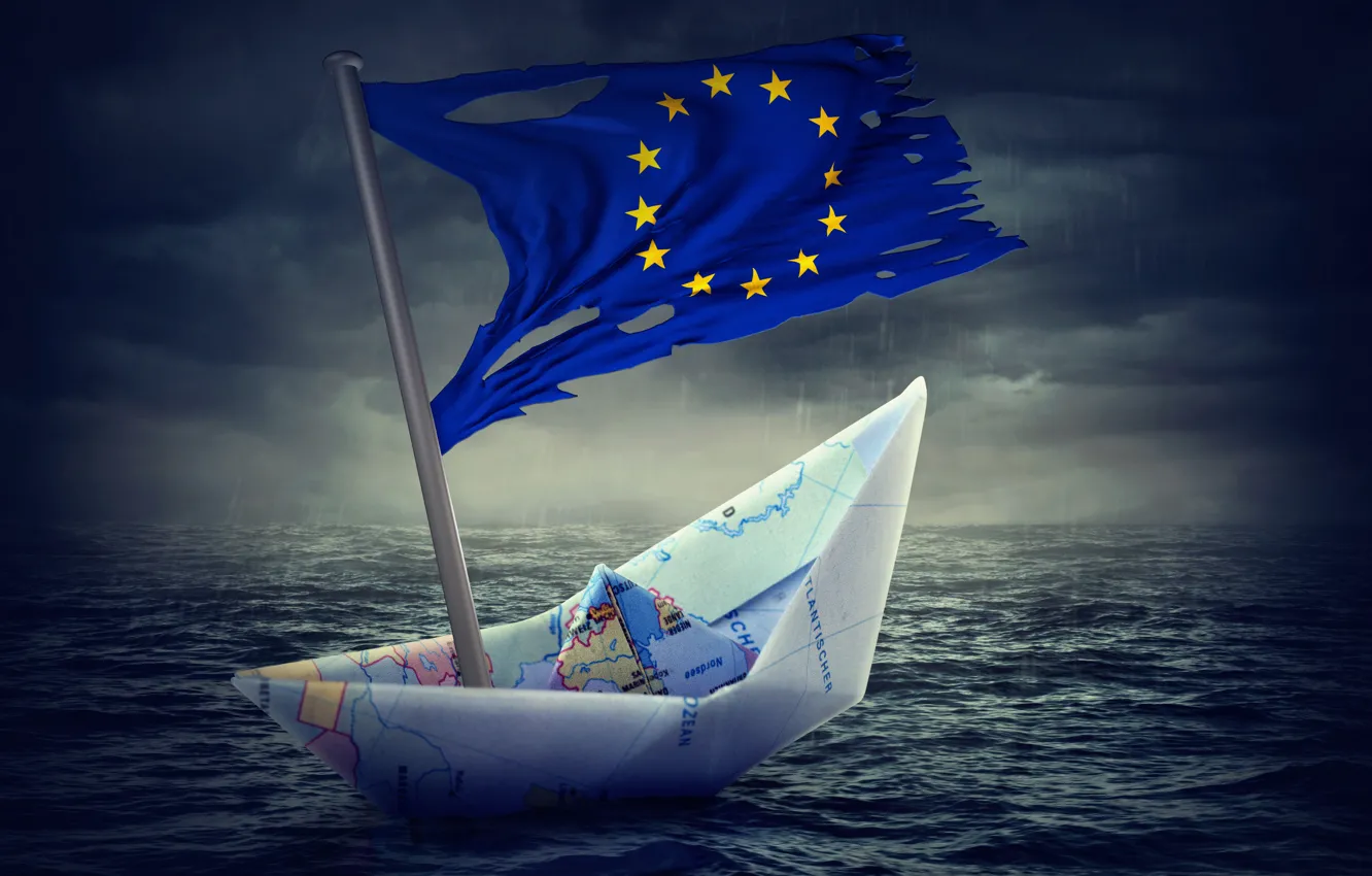 Фото обои map, crisis, paper boat, Flag of Europe