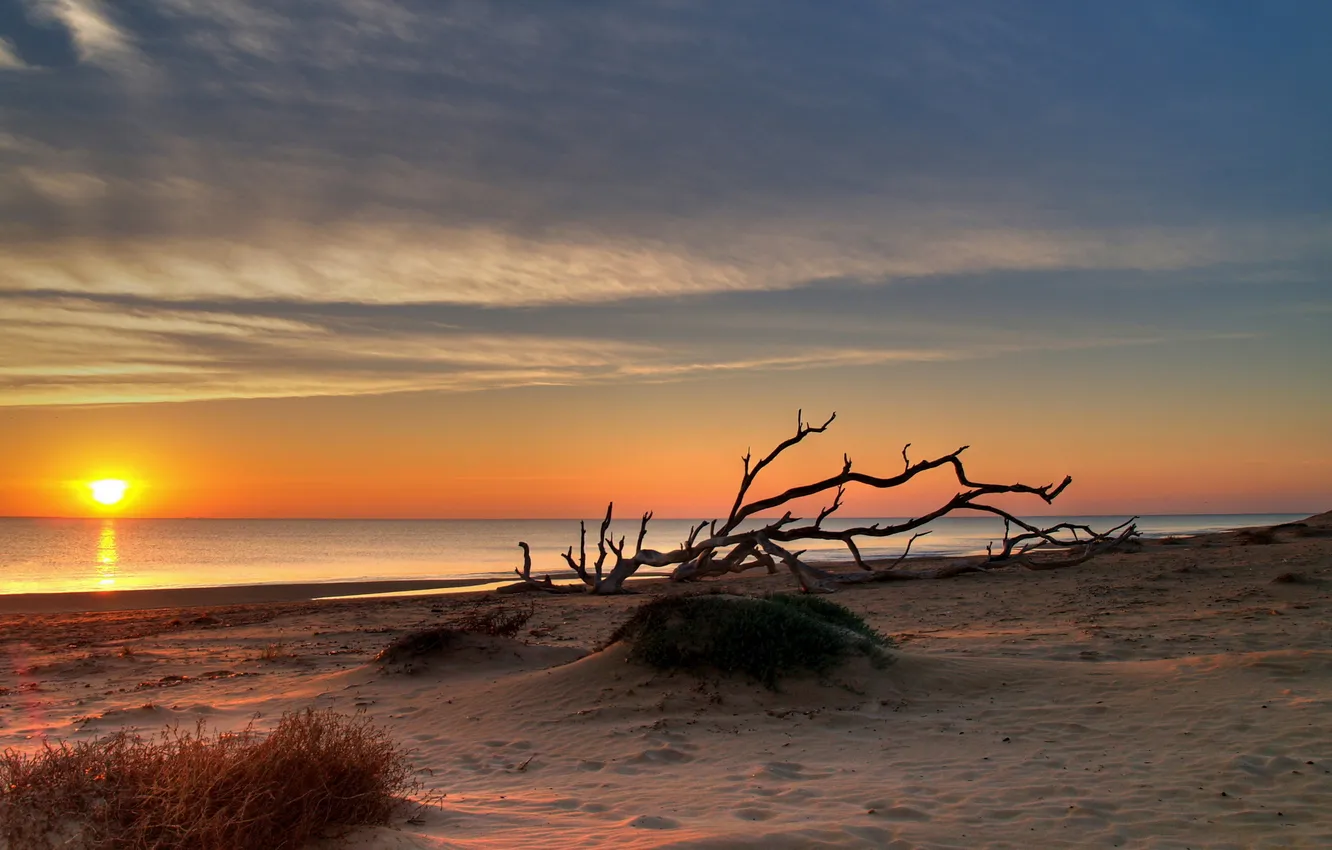 Фото обои море, небо, закат, природа